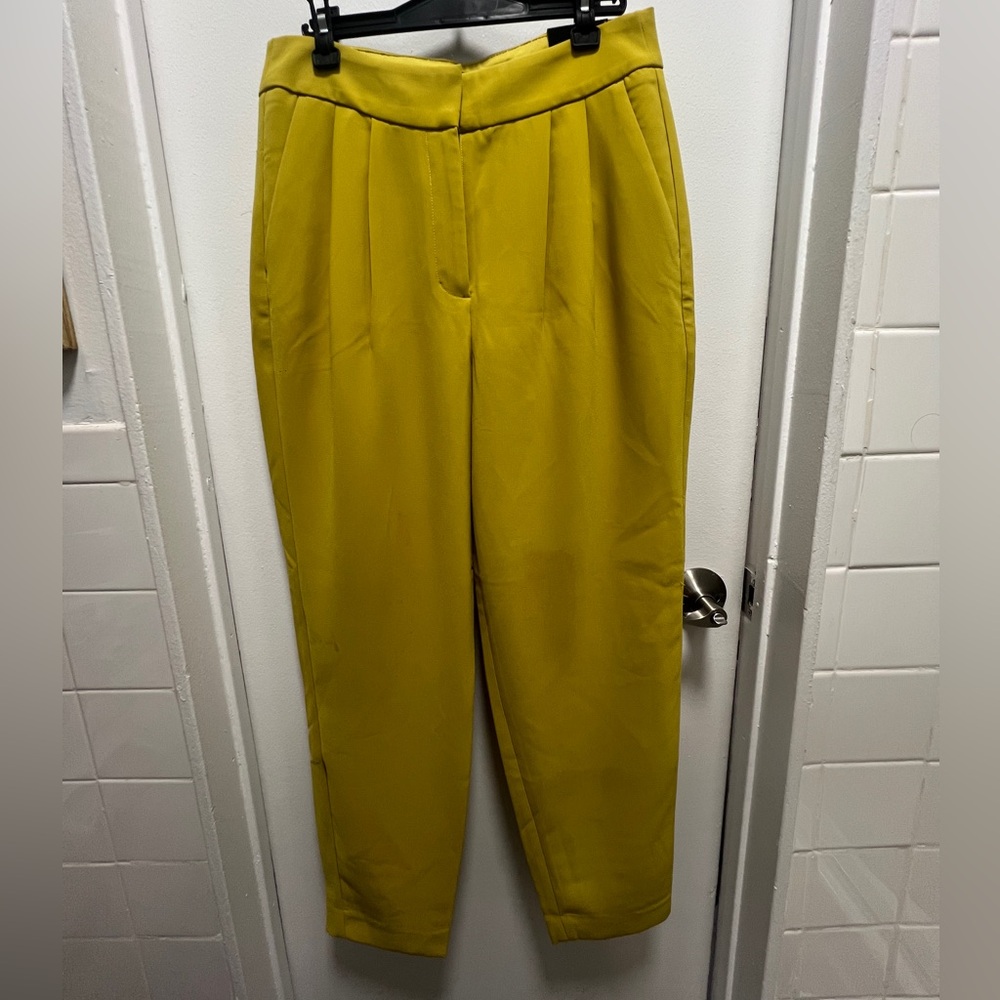 Express Turtle Yellow Super High Waisted Pleated Ankle Pants